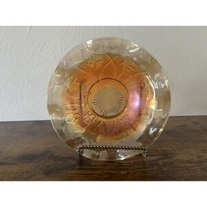 Vintage Carnival Glass Bowl Large Iris & Herringbone‎ Jeannette Marigold Ruffled